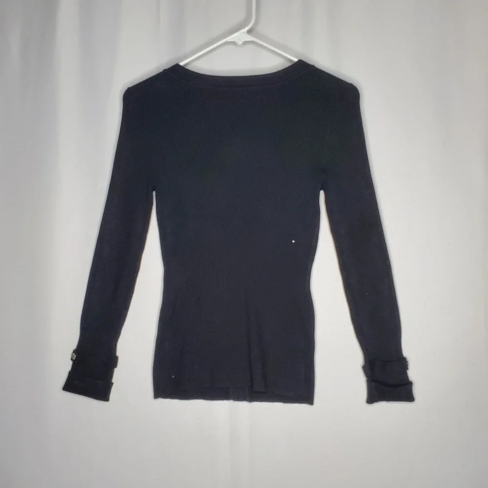 White House Black Market Cardigan Women Small Black‎ Rib Knit Button Y2K Preppy